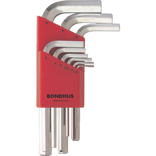 ＢＯＮＤＨＵＳ　六角Ｌ−レンチ　ショート　メッキ　セット９本組（１．５−１０ｍｍ）　HLX9MSB　1 Ｓ