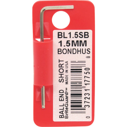 ＢＯＮＤＨＵＳ　六角棒レンチ　ボールポイント・Ｌ−レンチ　ショート　メッキ　対辺１．５ｍｍ　首下寸法１４ｍｍ　全長４３ｍｍ　BL1.5SB　1 本