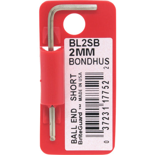 ＢＯＮＤＨＵＳ　六角棒レンチ　ボールポイント・Ｌ−レンチ　ショート　メッキ　対辺２ｍｍ　首下寸法１６ｍｍ　全長４９ｍｍ　BL2SB　1 本