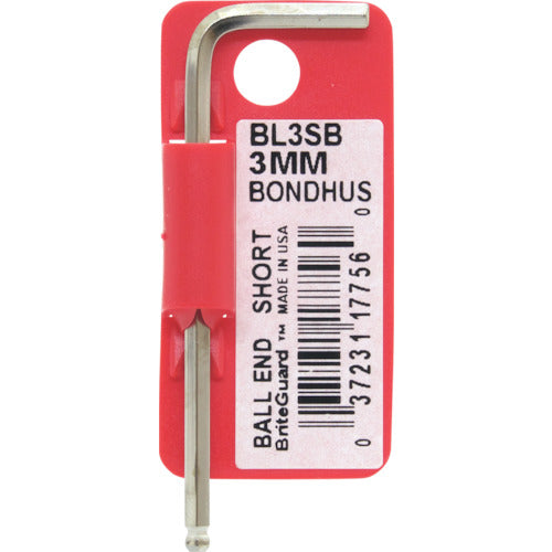 ＢＯＮＤＨＵＳ　六角棒レンチ　ボールポイント・Ｌ−レンチ　ショート　メッキ　対辺３ｍｍ　首下寸法１９ｍｍ　全長６２ｍｍ　BL3SB　1 本