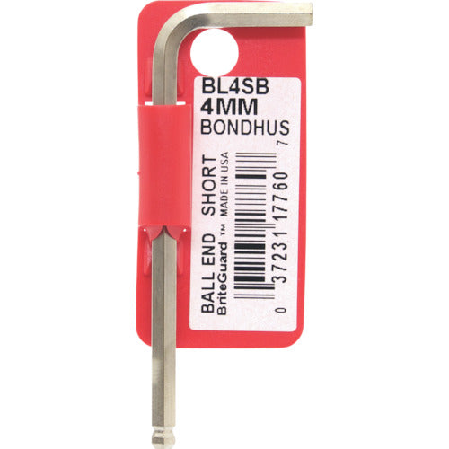 ＢＯＮＤＨＵＳ　六角棒レンチ　ボールポイント・Ｌ−レンチ　ショート　メッキ　対辺４ｍｍ　首下寸法２２ｍｍ　全長６９ｍｍ　BL4SB　1 本