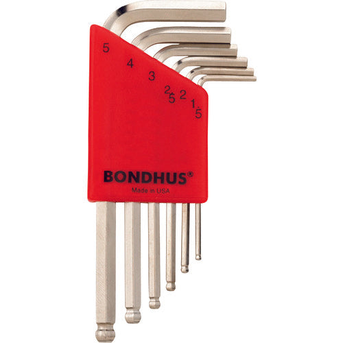 BONDHUS Hexagonal Wrench Set Ball Point L-Wrench Short Plated Set of 6 (1.5-5mm) BLX6MSB 1 S