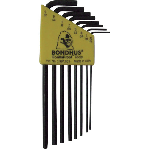 BONDHUS 육각 L-렌치 롱 인치 세트 8개 세트(0.050-5/32) HLX8 1 S