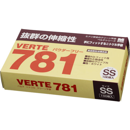 ミドリ安全　ディスポタイプニトリル製ソフト手袋　ＳＳサイズ　VERTE-781-N-SS　1 箱