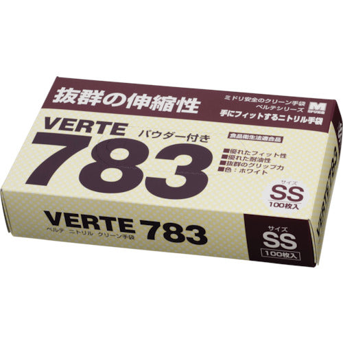 ミドリ安全　ディスポタイプニトリル製ソフト手袋　ＳＳサイズ　VERTE-783-N-SS　1 箱