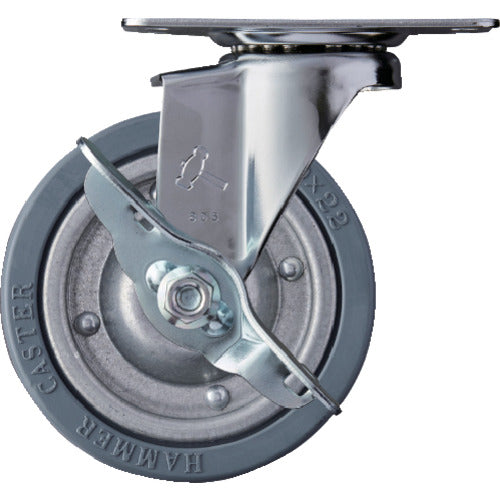 해머 플레이트식 캐스터 자재(스토퍼 부착) 고무 바퀴(스틸 휠) 100mm E 시리즈 415E-PR100 1개