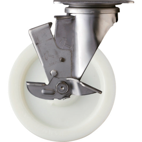Hammer Plate Caster Swivel with Stopper Nylon Wheel 200mm All Stainless Steel 319S-N200 1 pc