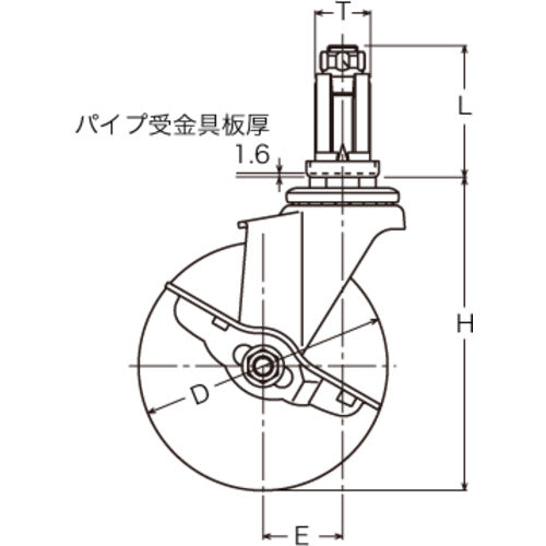 ハンマー　パイプ差込み旋回式ゴム車輪　５０ｍｍ　φ２２〜２４用　ストッパー付　4153EU-R50　1 個