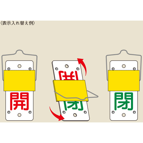 緑十字　スライド式バルブ開閉札　開（赤）⇔閉（緑）　特１５−１０１Ａ　１３０×６０ｍｍ　取付金具付　165102　1 個