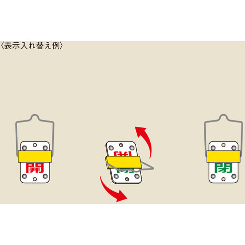 緑十字　スライド式バルブ開閉札　開（赤）⇔閉（緑）　特１５−１０１Ｃ　５０×３５ｍｍ　取付金具付　165302　1 個