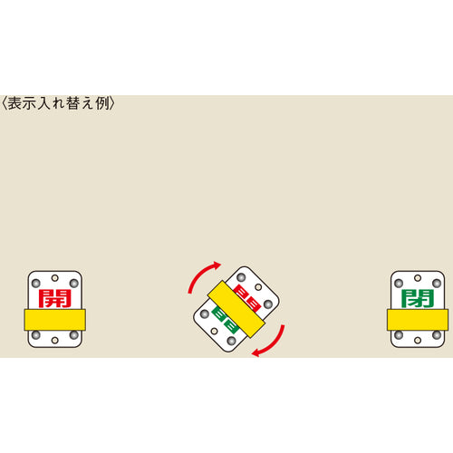 緑十字　スライド式バルブ開閉札　開（赤）⇔閉（緑）　特１５−１０４Ｃ　５０×３５ｍｍ　エンビ　165307　1 個