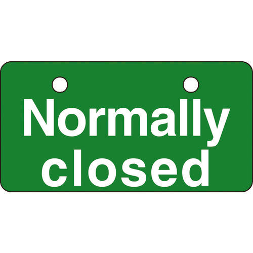 緑十字　バルブ開閉札　Ｎｏｒｍａｌｌｙ　ｃｌｏｓｅｄ（常時閉）・緑　５０×１００　168004　1 枚
