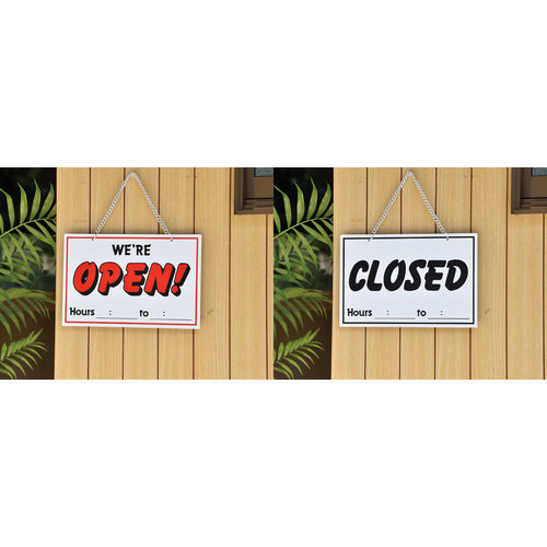 緑十字　イラスト標識　ＯＰＥＮ／ＣＬＯＳＥＤ　両面表示　オープンクローズ（中）　２００×３００ｍｍ　357012　1 枚