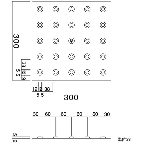 緑十字　点字タイル　警告（点状）　ＳＭＲ−３００Ｋ　３００×３００ｍｍ　合成ゴム　102001　1 枚