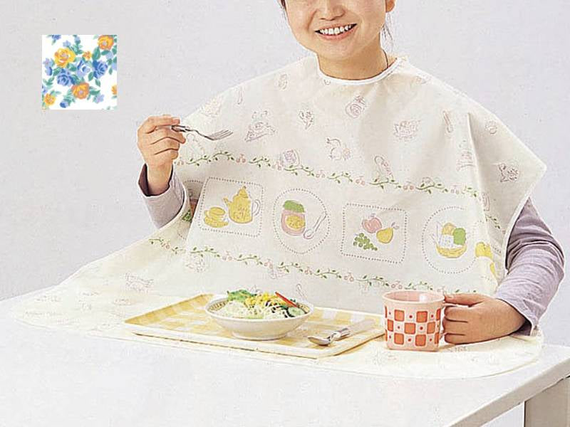 Nishiki Meal Apron (Regular Type) Sax (Floral Pattern)