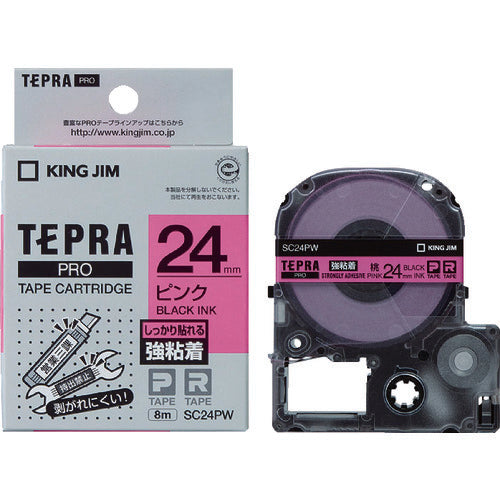 ＫＩＮＧ　ＪＩＭ　【純正】「テプラ」ＰＲＯテープ　２４ｍｍ　強粘着ラベル　ピンクラベル／黒文字　長さ８ｍ　SC24PW　1 個