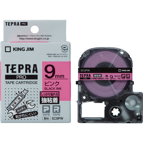 ＫＩＮＧ　ＪＩＭ　【純正】「テプラ」ＰＲＯテープ　９ｍｍ　強粘着ラベル　ピンクラベル／黒文字　長さ８ｍ　SC9PW　1 個
