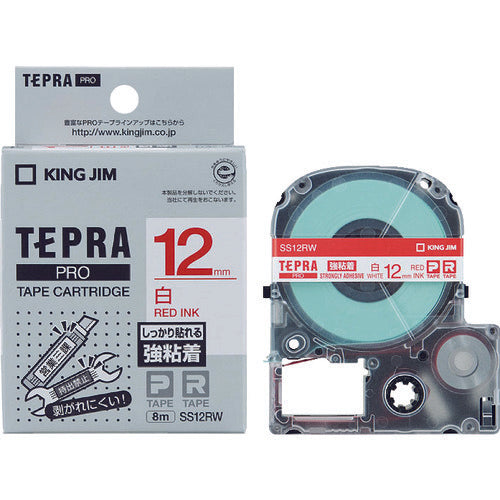 KING JIM 【순정】 “테프라” PRO 테이프 12 mm 강점착 라벨 화이트 라벨/적문자 길이 8 m SS12RW 1개