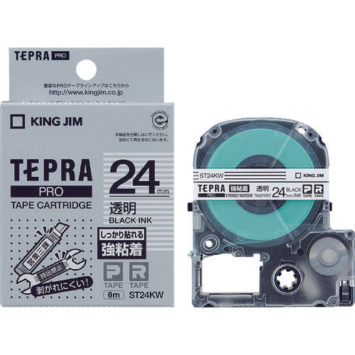 KING JIM 【순정】 “테프라” PRO 테이프 24 mm 강점착 라벨 투명 라벨/흑문자 길이 8 m ST24KW 1개
