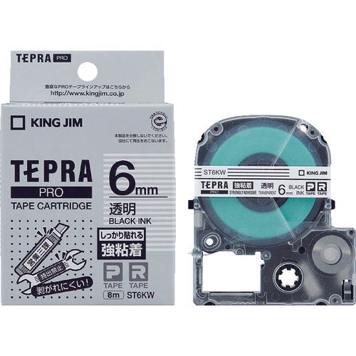 KING JIM 【순정】 “테프라” PRO 테이프 6 mm 강점착 라벨 투명 라벨/흑문자 길이 8 m ST6KW 1개