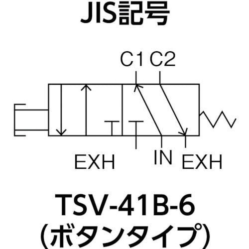 ＴＲＵＳＣＯ　４方向小型切替バルブ　５ポート　１／８　ボタンタイプ　TSV-41B-6　1 個