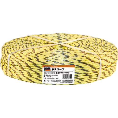 TRUSCO PP rope, width 5mm x length 300m, yellow and black, PP-5300YB, 1 roll