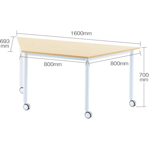 アールエフヤマカワ　キャスターテーブル　台形　ナチュラル　間口１６００×奥行６９３×高さ７００ｍｍ　RFCTT-WL8016DNA　1 台