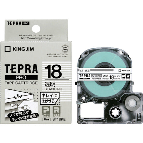 KING JIM 【순정】 “테프라” PRO 테이프 18 mm 깨끗하게 벗기는 라벨/투명 라벨/흑문자 길이 8 m ST18KE 1개