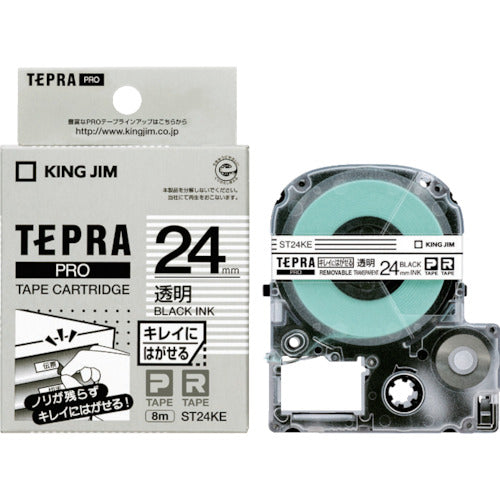 KING JIM 【순정】 “테프라” PRO 테이프 24 mm 깨끗하게 벗기는 라벨/투명 라벨/흑자 길이 8 m ST24KE 1개