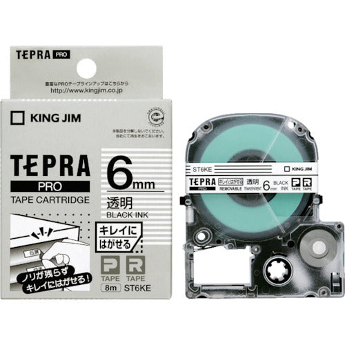 KING JIM 【순정】 “테프라” PRO 테이프 6 mm 깨끗하게 벗기는 라벨/투명 라벨/흑자 길이 8 m ST6KE 1개
