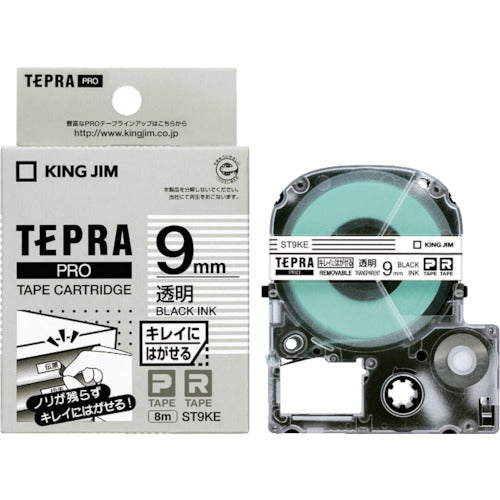 KING JIM 【순정】 “테프라” PRO 테이프 9 mm 깨끗하게 벗기는 라벨/투명 라벨/흑문자 길이 8 m ST9KE 1개