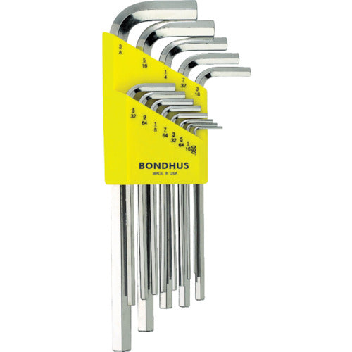 BONDHUS 육각 L-렌치 롱 인치 세트 13개 세트(0.050-3/8) HLX13B 1 S