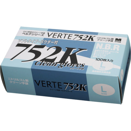 ミドリ安全　ニトリル使い捨て手袋　粉付　青　Ｌ　（１００枚入）　VERTE-752K-L　1 箱
