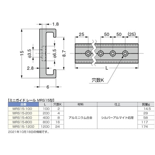 ＳＵＧＡＴＳＵＮＥ　（１９００２７３３１）ＭＲＳ１５−１００ミニガイドレール　MRS15-100　1 本