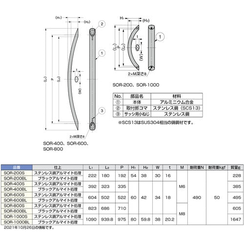 SUGATSUNE (100028298) SOR-200BL 알루미늄 아치형 핸들 SOR-200BL 1개