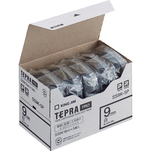 KING JIM 【순정】 “테프라” PRO 테이프 9 mm 에코 팩(5개들이)/흰색 라벨/흑문자 길이 8 m SS9K-5P 1 PK