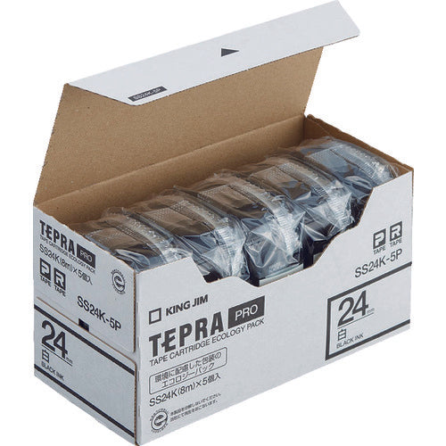 KING JIM 【순정】 “테프라” PRO 테이프 24 mm 에코 팩(5개들이)/흰색 라벨/흑문자 길이 8 m SS24K-5P 1 PK