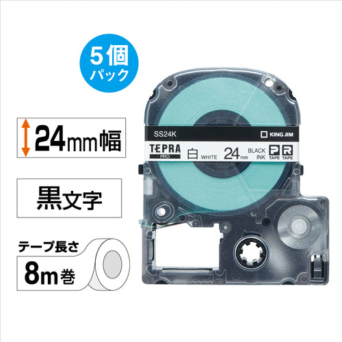 KING JIM 【순정】 “테프라” PRO 테이프 24 mm 에코 팩(5개들이)/흰색 라벨/흑문자 길이 8 m SS24K-5P 1 PK