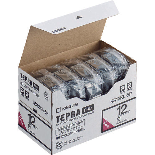 ＫＩＮＧ　ＪＩＭ　【純正】「テプラ」ＰＲＯテープ　１２ｍｍ　エコパック（５個入り）／白ラベル／黒文字　ロングテープ　長さ８ｍ　SS12KL-5P　1 PK