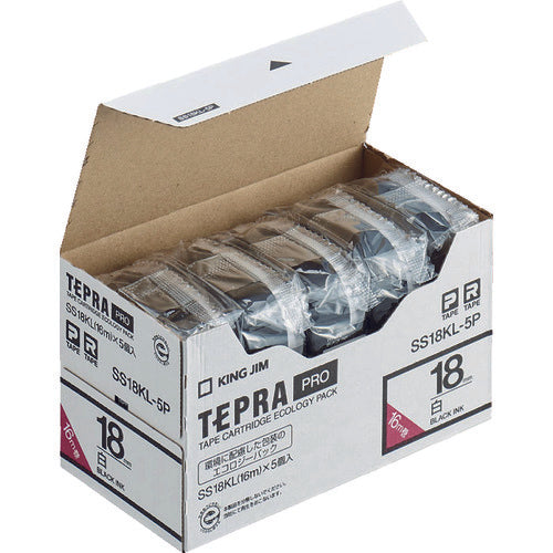 ＫＩＮＧ　ＪＩＭ　【純正】「テプラ」ＰＲＯテープ　１８ｍｍ　エコパック（５個入り）／白ラベル／黒文字　ロングテープ　長さ８ｍ　SS18KL-5P　1 PK