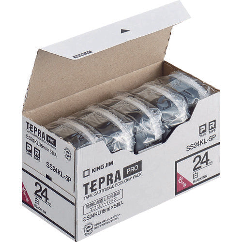 ＫＩＮＧ　ＪＩＭ　【純正】「テプラ」ＰＲＯテープ　２４ｍｍ　エコパック（５個入り）／白ラベル／黒文字　ロングテープ　長さ８ｍ　SS24KL-5P　1 PK