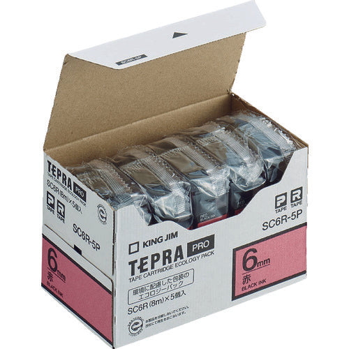 ＫＩＮＧ　ＪＩＭ　【純正】「テプラ」ＰＲＯテープ　６ｍｍ　エコパック（５個入り）／赤ラベル／黒文字　長さ８ｍ　SC6R-5P　1 PK