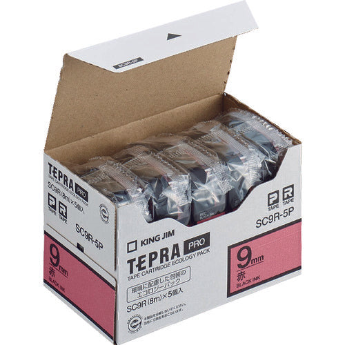 ＫＩＮＧ　ＪＩＭ　【純正】「テプラ」ＰＲＯテープ　９ｍｍ　エコパック（５個入り）／赤ラベル／黒文字　長さ８ｍ　SC9R-5P　1 PK