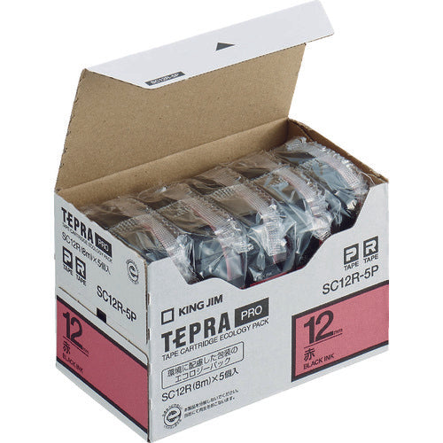 KING JIM [Genuine] "Tepra" PRO Tape 12mm Eco Pack (5 pieces) / Red Label / Black Text Length 8m SC12R-5P 1 PK