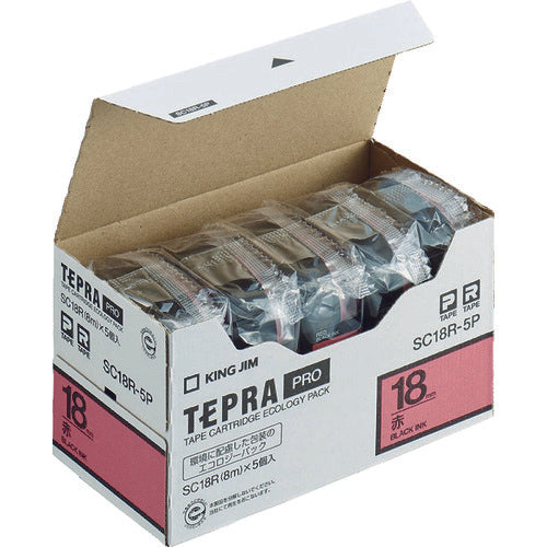 KING JIM [Genuine] "Tepra" PRO Tape 18mm Eco Pack (5 pieces) / Red Label / Black Text Length 8m SC18R-5P 1 PK