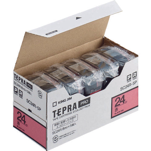 KING JIM [Genuine] "Tepra" PRO Tape 24mm Eco Pack (5 pieces) / Red Label / Black Text Length 8m SC24R-5P 1 PK