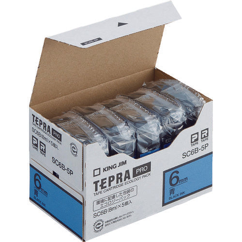 ＫＩＮＧ　ＪＩＭ　【純正】「テプラ」ＰＲＯテープ　６ｍｍ　エコパック（５個入り）／青ラベル／黒文字　長さ８ｍ　SC6B-5P　1 PK