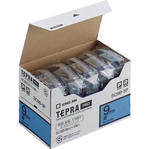 ＫＩＮＧ　ＪＩＭ　【純正】「テプラ」ＰＲＯテープ　９ｍｍ　エコパック（５個入り）／青ラベル／黒文字　長さ８ｍ　SC9B-5P　1 PK
