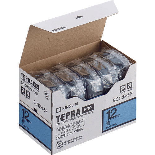 KING JIM [Genuine] "Tepra" PRO Tape 12mm Eco Pack (5 pieces) / Blue Label / Black Text Length 8m SC12B-5P 1 PK