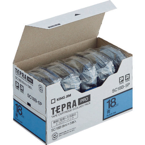 ＫＩＮＧ　ＪＩＭ　【純正】「テプラ」ＰＲＯテープ　１８ｍｍ　エコパック（５個入り）／青ラベル／黒文字　長さ８ｍ　SC18B-5P　1 PK